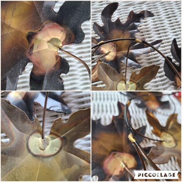 Metal Sculpture Wall Art Leaves and Branch Brass Copper and Steel Artisan Design - Picture 9 of 10